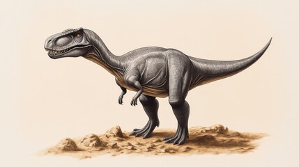 Obraz premium Carcharodontosaurus Pen and Ink Dinosaur Illustration, Prehistoric Beast, Cretaceous Period, Paleontology Dinosaur Illustration, Carcharodontosaurus