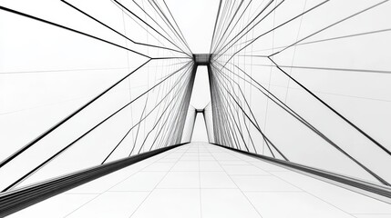 Obraz premium Cable-Stayed Bridge Perspective Monochrome Architectural Design, Linear Composition, Geometric Abstraction, Bridge Architecture Bridge Design, Architectural Photography