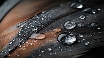 Close-Up of Wet Bird Feather with Water Droplets and Textures
