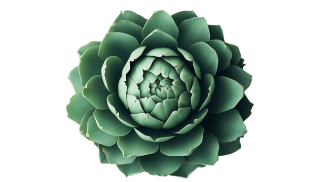 Close-up shot showcasing a lush, green succulent plant with tightly packed petals, centered on a black background, emphasizing its intricate details.
