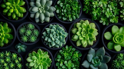 Vibrant collection of succulents displayed in various pots showcasing different types and shapes in natural light