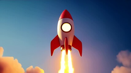 3D rocket emoji launching with bright flames and smoke - Powered by Adobe