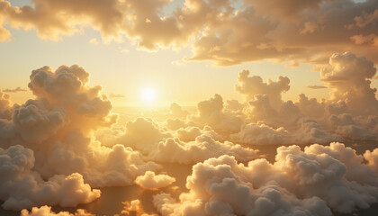 Golden light illuminating swirling clouds in serene sky, tranquility