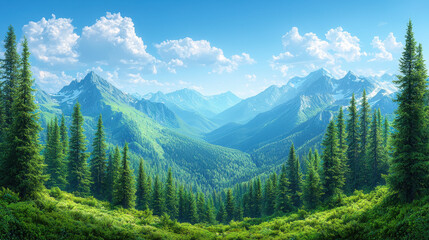 Fototapeta premium Majestic forested mountain ridge reveals panoramic sunset views over rolling green valleys