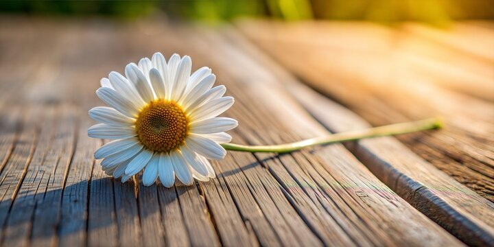 Delicate Daisy Placed Gently on a Wooden Table