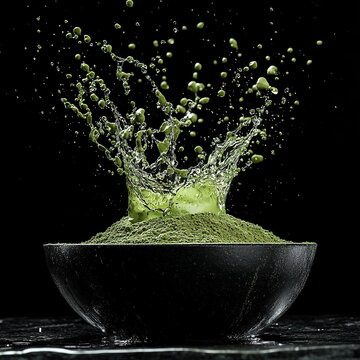 The moment matcha powder hits the black stone bowl, water droplets are suspended in the splash