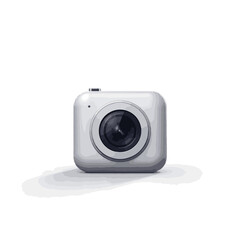 Sleek modern smart camera design on white surface, minimalist elegance
