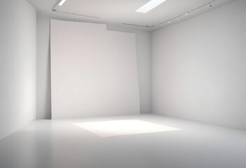  Empty white studio with soft lighting
