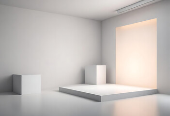  Empty white studio with soft lighting