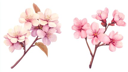 Beautiful cherry blossom branches with pink and white flower against a clean background