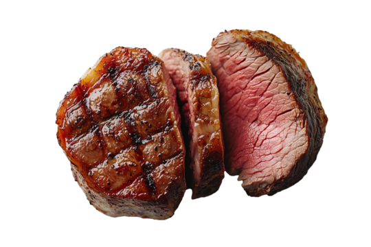 NG cut out isolated background. Juicy grilled duck meat, perfectly cooked to medium-rare with a crispy, seared crust. 