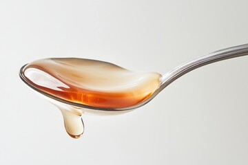 A spoonful of golden honey, glistening and dripping, captures the essence of sweetness and natural goodness.