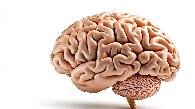 Human brain anatomy on a white background.