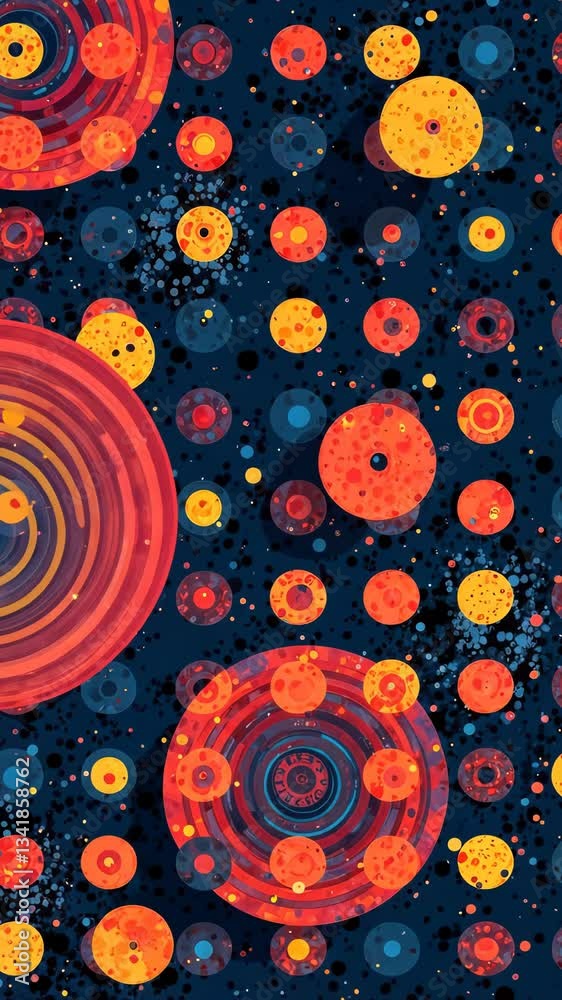 Poster a colorful pattern of circles with a smiley face in the middle. the circles are in various colors an