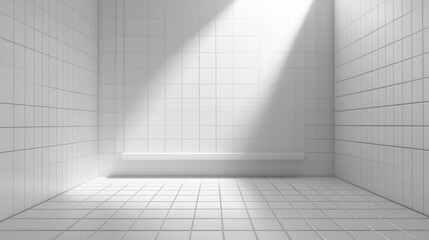 Obraz premium Bright Empty Room with White Tiles and Soft Light Rays Streaming In