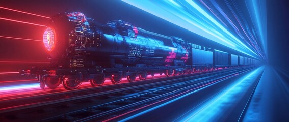 Fototapeta premium Futuristic Train Neon Tunnel