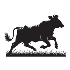 Obraz premium Black silhouette of a standing cow, on a clean white background