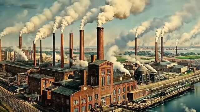 Industrial Revolution: A Panoramic View of a 19th Century Factory Complex