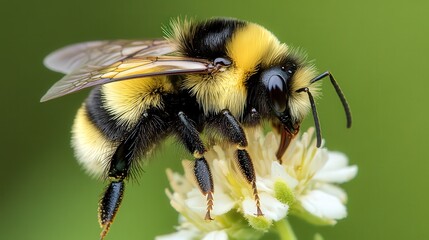 close up of bee on the flower, bee on flower in the nature