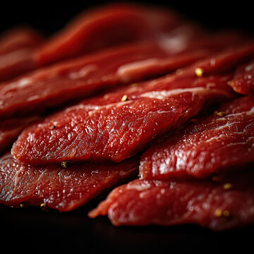 Wagyu cross section under ring light, with marbling enhanced by polarizing filter