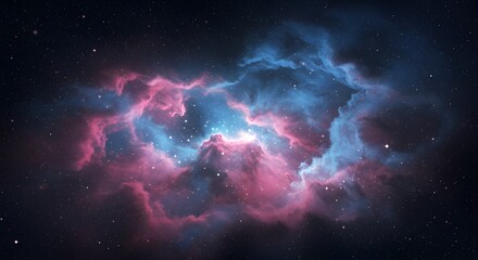 Fototapeta premium Stunning Nebula in Deep Space with Colorful Blue and Pink Clouds and Stars