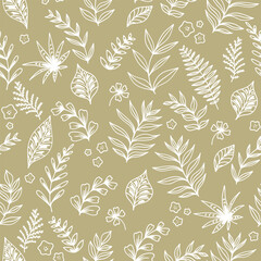 Fototapeta premium Monochrome seamless pattern with leaves. Hand drawn outline design for fabric , print, cover, banner and invitation.