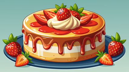 Cheesecake with strawberries on top. A delicious looking cheesecake with glaze and fruits on top. Creamy and tasty dessert. Food content White background