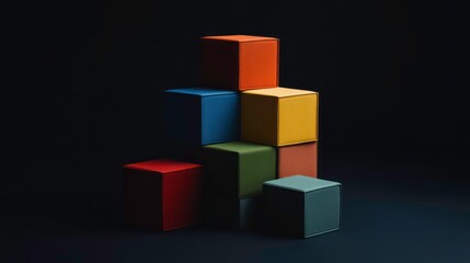 A minimalist arrangement of colorful blocks stacked against a dark background, creating a modern and artistic visual appeal.