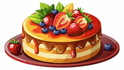 Cheesecake with strawberries on top. A delicious looking cheesecake with glaze and fruits on top. Creamy and tasty dessert. Food content White background