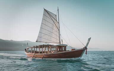 Obraz premium nile river, Nine River, Wooden Sailing Boat on Calm Sea