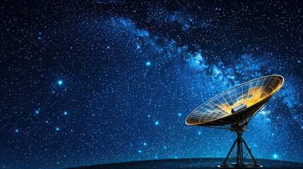 World Telecommunication and Information Society Day illustrated as a realistic photo of a satellite dish receiving signals under a starry sky, symbolizing global connectivity.