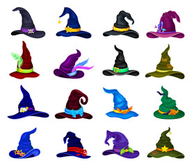 Wizard Hat with Pointed End and Buckle Vector Set