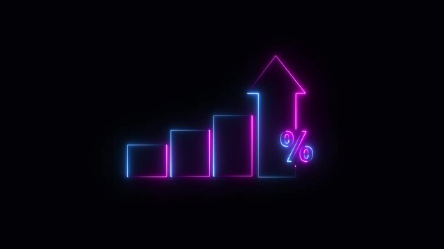 Profit high growth percent icon, stocks, financial, Interest rate and dividend concept. Glowing neon line animated graph and chart with percentage icon solaced on transparent background.
