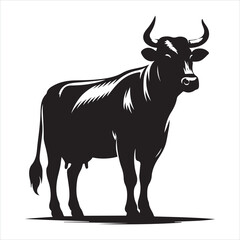 Fototapeta premium Black silhouette of a standing cow, on a clean white background