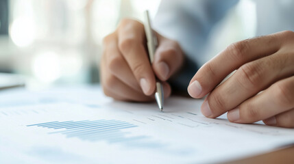 Scientist analyzing data on a chart for hypothesis testing