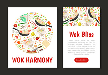Wok Food Dish Banner Design with Noodle Cooking Vector Template