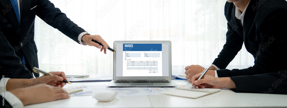 Poster invoice on computer screen from accounting application. computer program for financial and budget of
