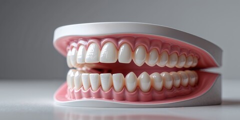 Obraz premium Closeup of Healthy White Teeth and Pink Gums Dental Model