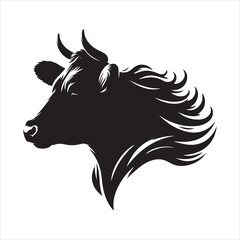 Fototapeta premium Black silhouette of a standing cow, on a clean white background