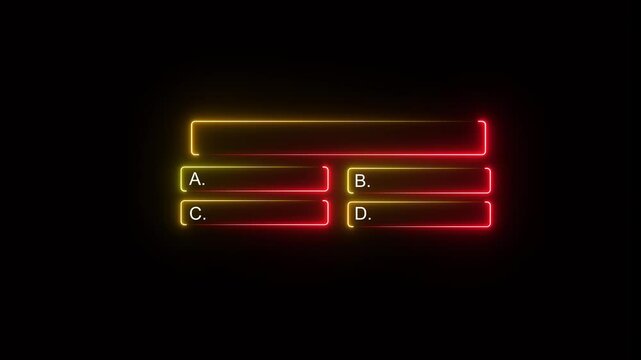 Quiz Neon Line Animation with option selection on black background.