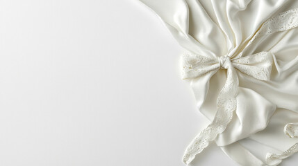Elegant lace ribbon tied on fabric for wedding decoration or gift wrapping