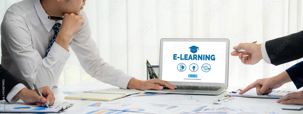 Wall mural e-learning website with brisk sofware for student to study online on the internet network