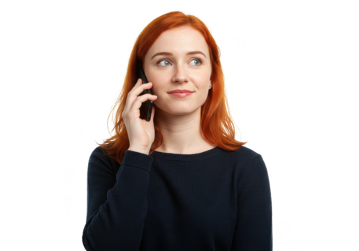 Woman using cell phone isolated on White background