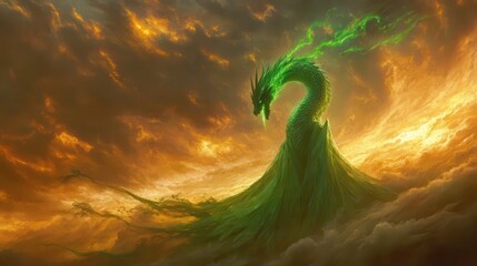 A majestic dragon emerges from flames and smoke, symbolizing power, mystery, and a mythical presence that evokes awe and wonder, embodying classic fantasy storytelling.