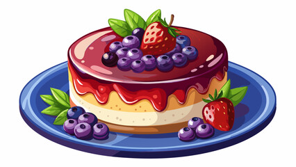 Blueberry Cheesecake, a delicious looking cheesecake with berries jam on top in a glaze and some berries fruits, on a plate