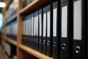 Organized binders on a shelf representing order and productivity in an office environment