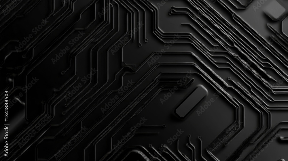 Poster abstract black circuit board design showcasing intricate patterns and lines in a tech environment