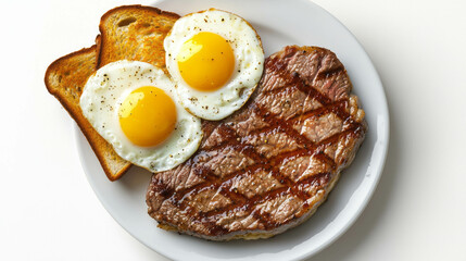 Delicious breakfast plate featuring juicy steak and eggs with toast