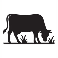Black silhouette of a standing cow, on a clean white background