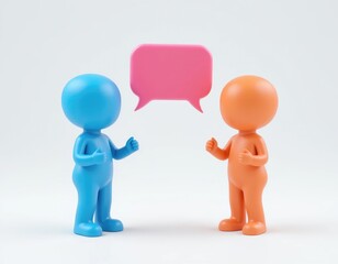 Two Figurines Having a Conversation with Speech Bubble Communication Concept